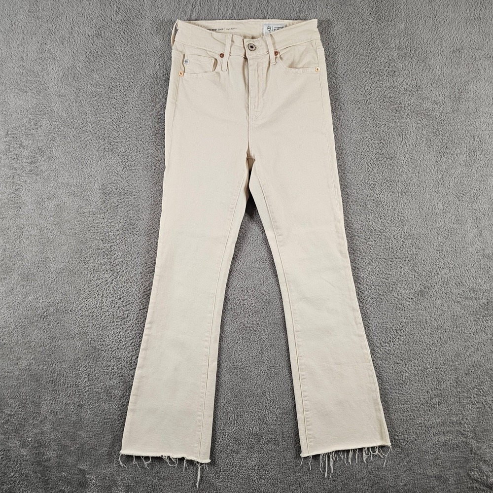 AG Adriano Goldschmied Farrah Boot Crop High Rise Jeans Ivory Cream 24